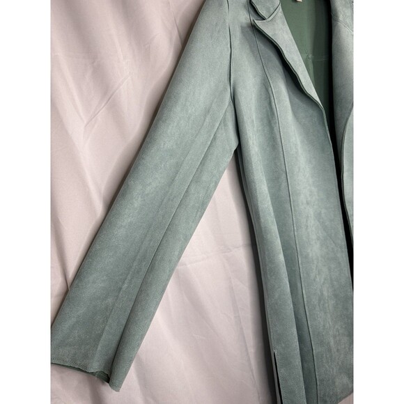 Philosophy Open Trench Coat Size Small Faux Leather Suede Jacket Turquoise Chic - Picture 3 of 11